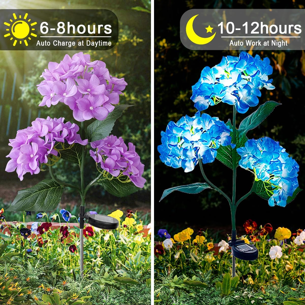 Aolyty Solar Hydrangea Flower Lights, LED Garden Light, 2 Pack, Blue | Realistic LED Stake Lights for Outdoor Gardens