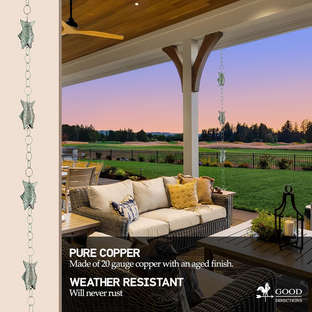 Good Directions 463V1-8 Tulip Rain Chain 8-1/2 Feet Long, 13 Extra Large Cups, 100% Blue Verde Pure Copper