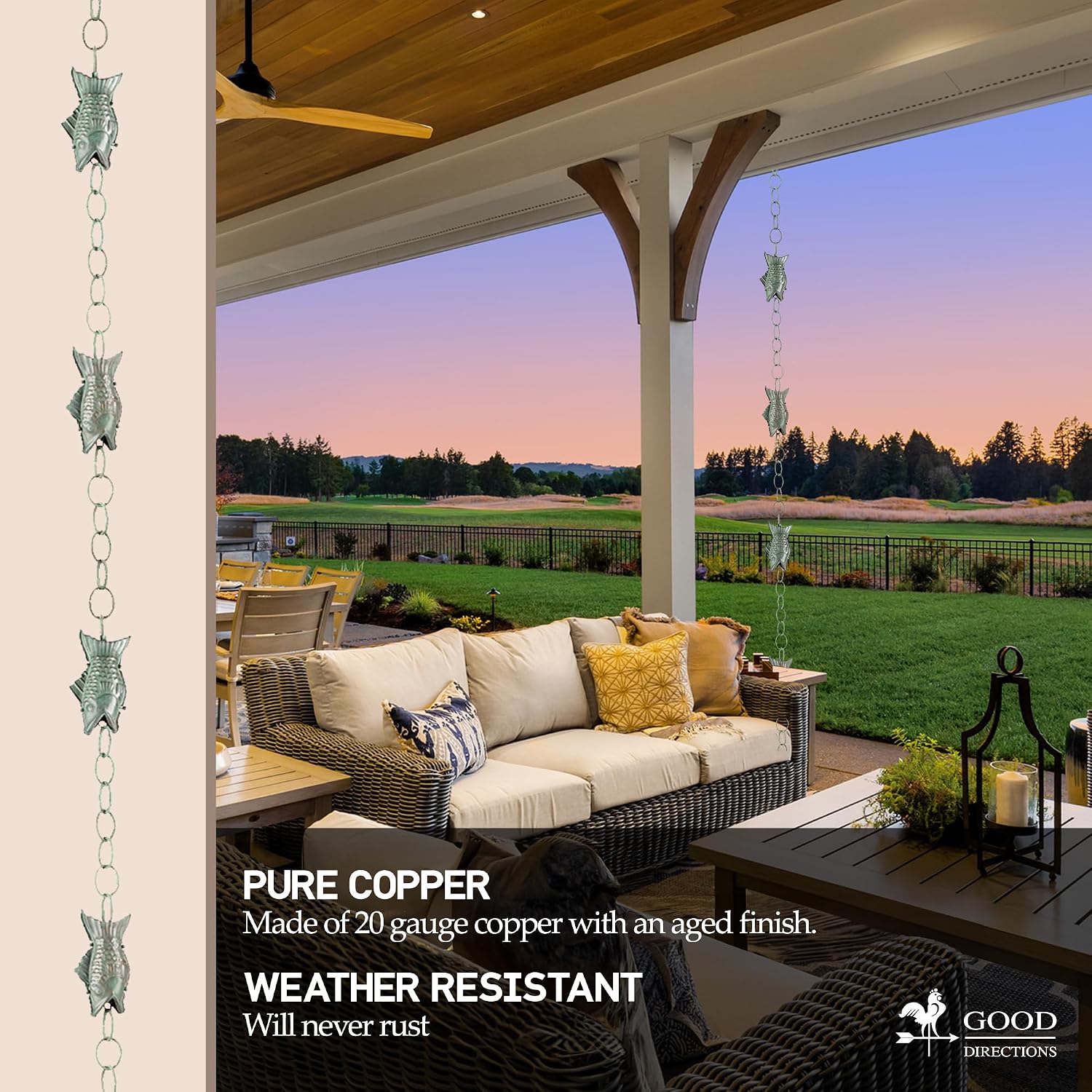 Good Directions 463V1-8 Tulip Rain Chain 8-1/2 Feet Long, 13 Extra Large Cups, 100% Blue Verde Pure Copper