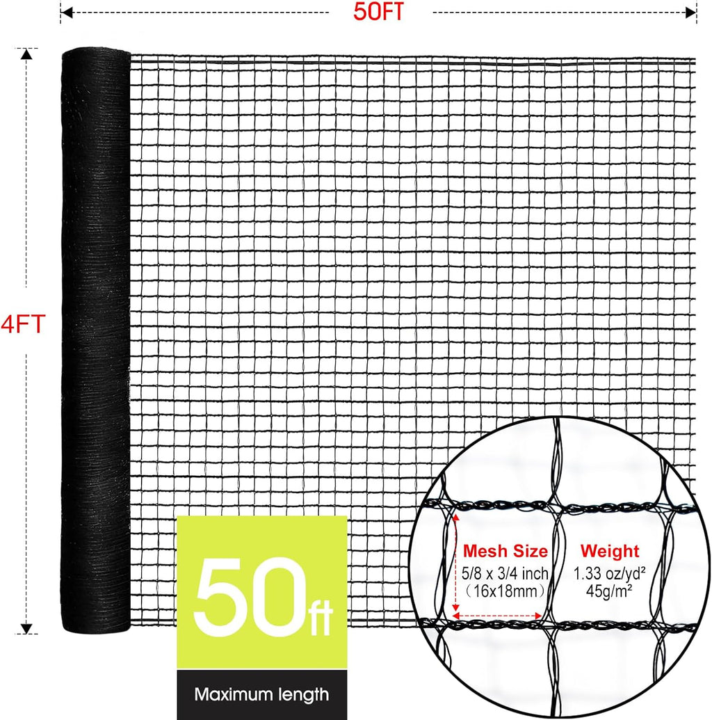 RIFNY Deer Fence, Temporary Fence for Garden Outdoor Yard, 4 x 50 FT | Plastic Mesh Fencing Netting to Protect Plants