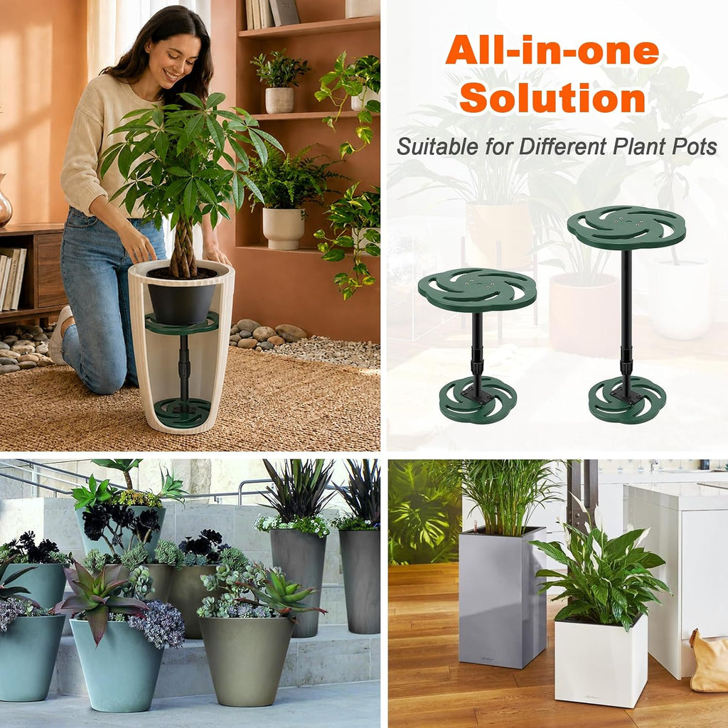 2 Pack Plant Risers for Inside Pots, 12-21" Rise Plastic Planter Inserts | Adjustable Height Planter Inserts for Large