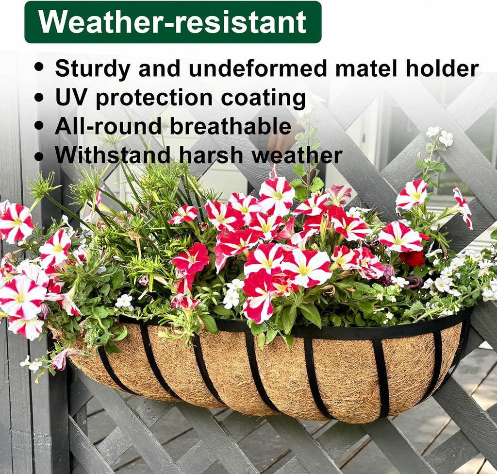 DUNCHATY 24 Inch Railing Planter 4 Pack - Adjustable Metal Window Box Planter with Coco Liner for Deck Balcony Porch