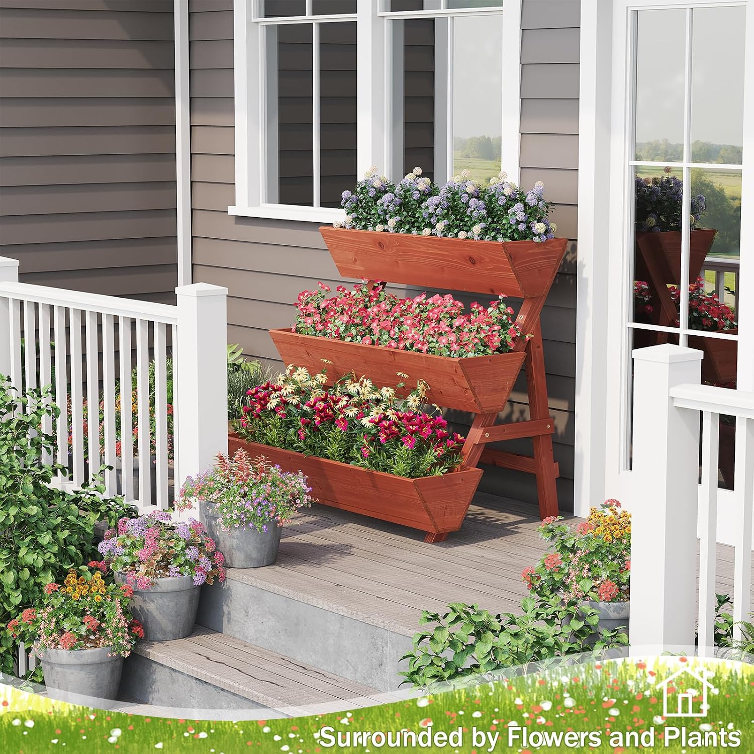 viewcare Raised Garden Bed, 3 Tier Vertical Garden Planter for Indoor & Outdoor, Raised Planter Box with Legs, Garden
