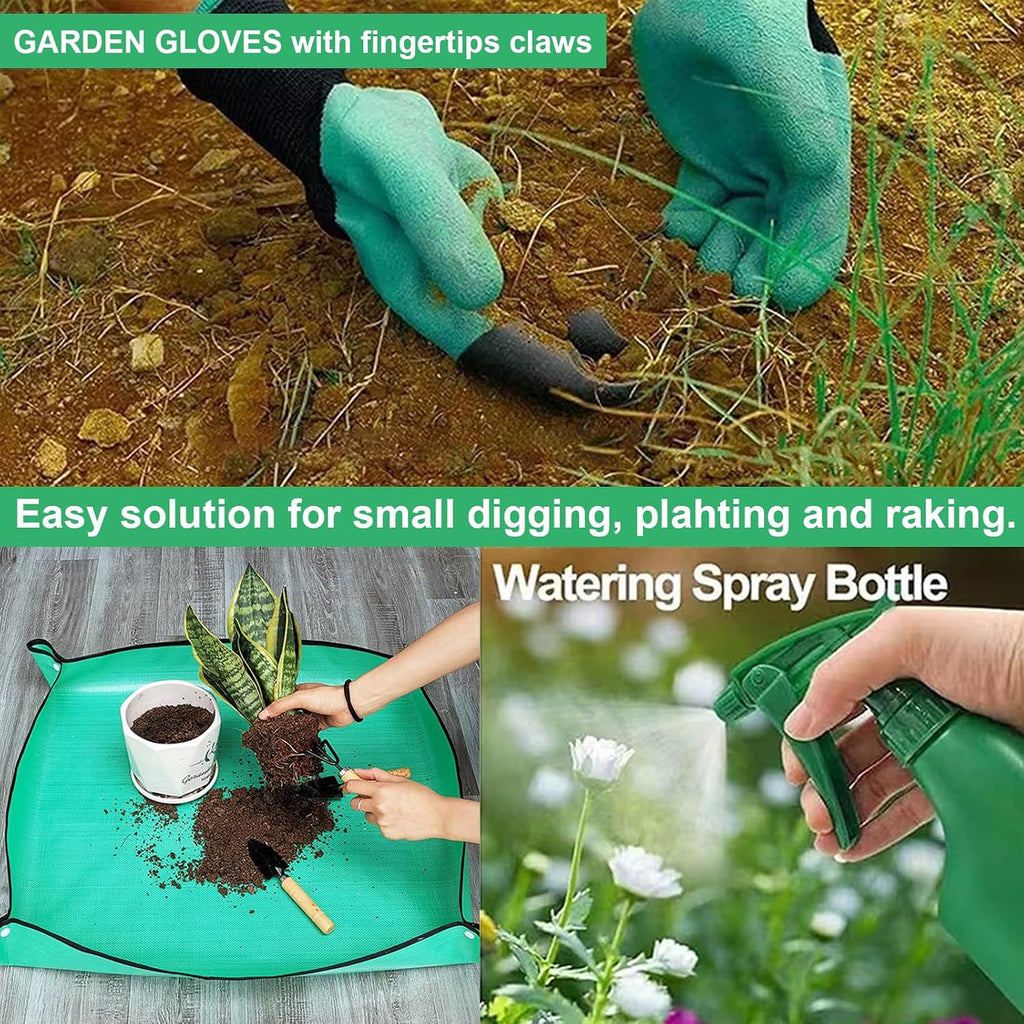 Garden Tool Set, 11 Pcs Gardening Hand Tools Heavy Duty Stainless Steel Garden Supplies with Repotting Mat for Planting