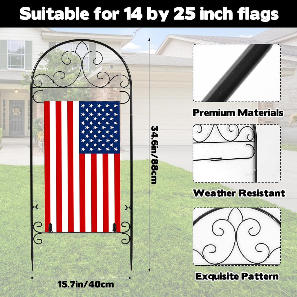 Metal Garden Flag Holder Stand, Fits Max 14 x 25 Inch, Black, Rectangular, Rustic, 16" x 39.4"