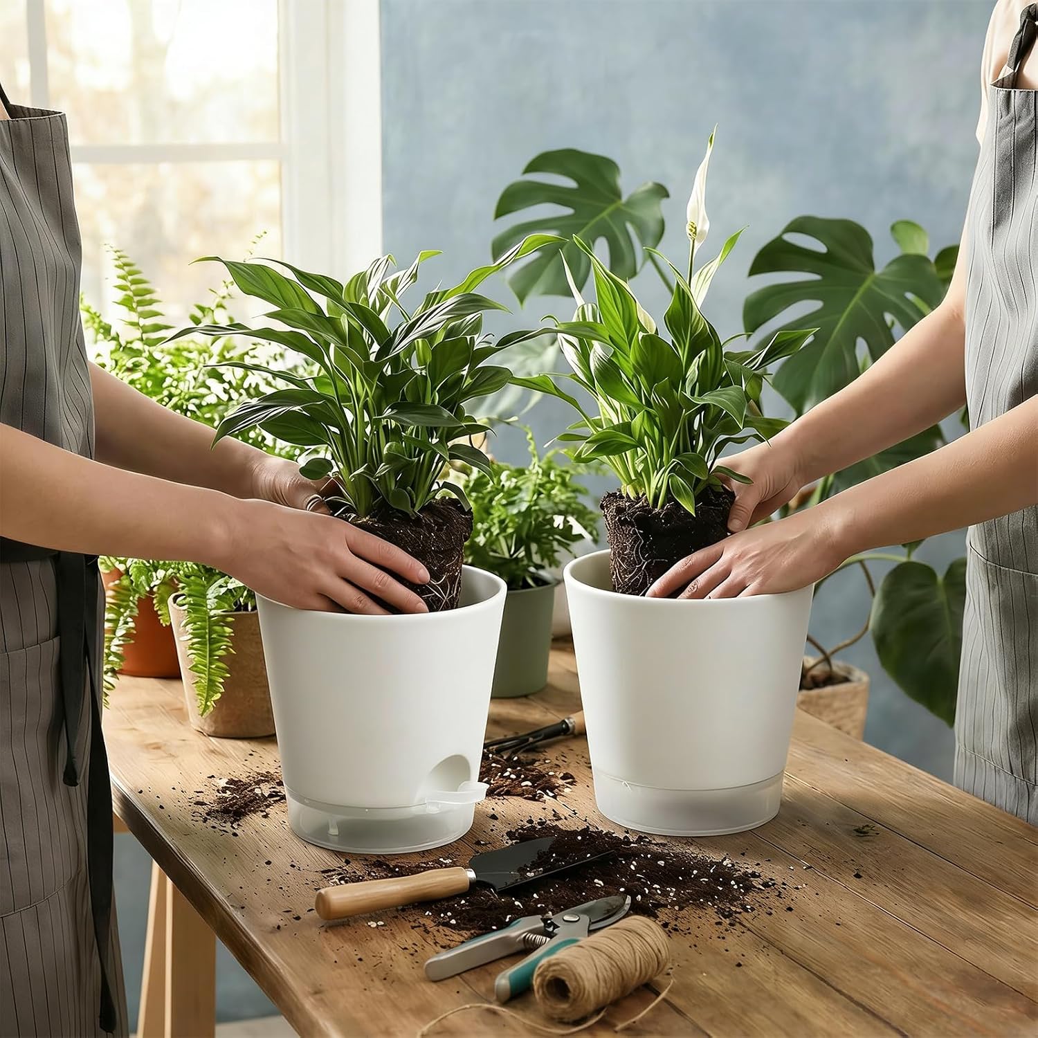 2026 Upgraded Self Watering Plant Pots with Drainage Hole, 8/7/6.5/6/5.5/5/4 Inch Flower Planting Containers for House