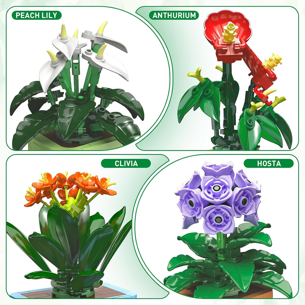 Flower Building Kit for Adults, Happy Plants Flowers Set, 614 Pcs Succulents Botanical Collection for Office Home
