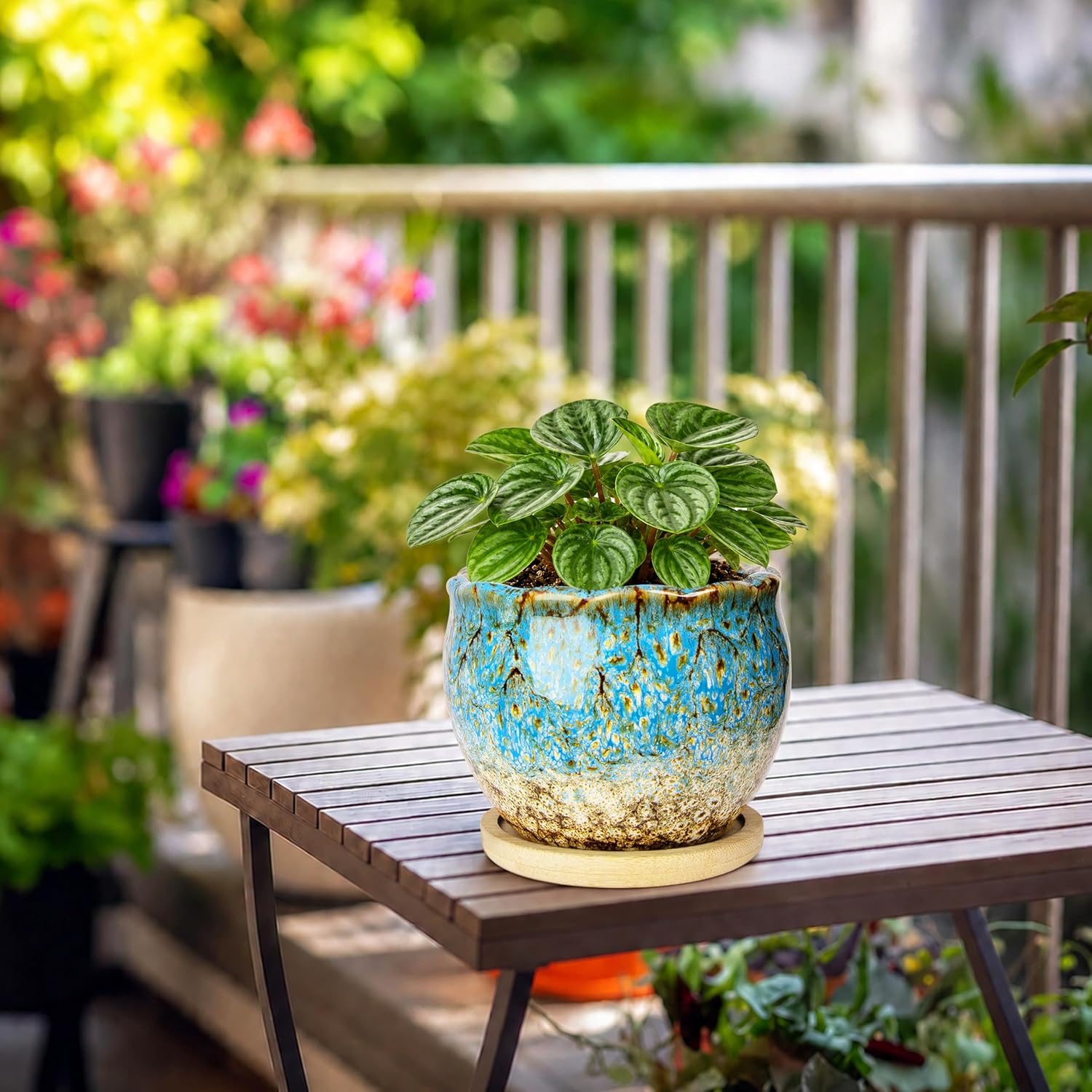 ARTKETTY Succulent Pots, 4 Inch Plant Pots with Drainage Tray | Small Ceramic Pots for Indoor Plants Set of 4, Round