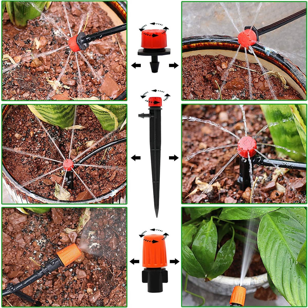 Drip Irrigation System, 100FT Drip Irrigation Kit for Garden - 50FT Main & 50FT Branch Tubing, Adjustable Nozzles for