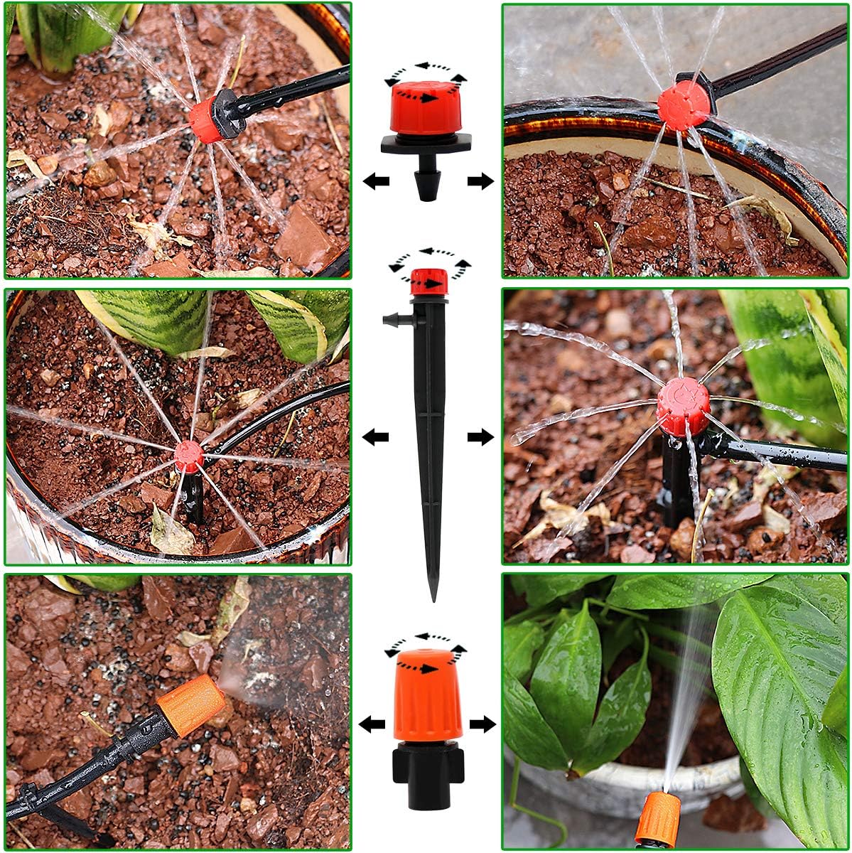 Drip Irrigation System, 100FT Drip Irrigation Kit for Garden - 50FT Main & 50FT Branch Tubing, Adjustable Nozzles for