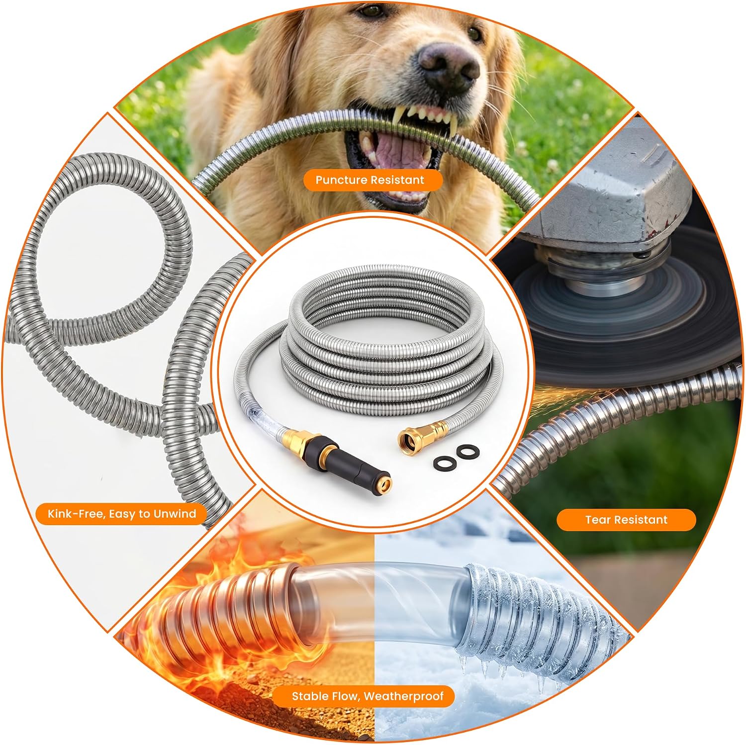 Expandable Metal Garden Hose 50 FT - 304 Stainless Steel Water Hose 50 FT - Lightweight non Kinking Flexible Garden