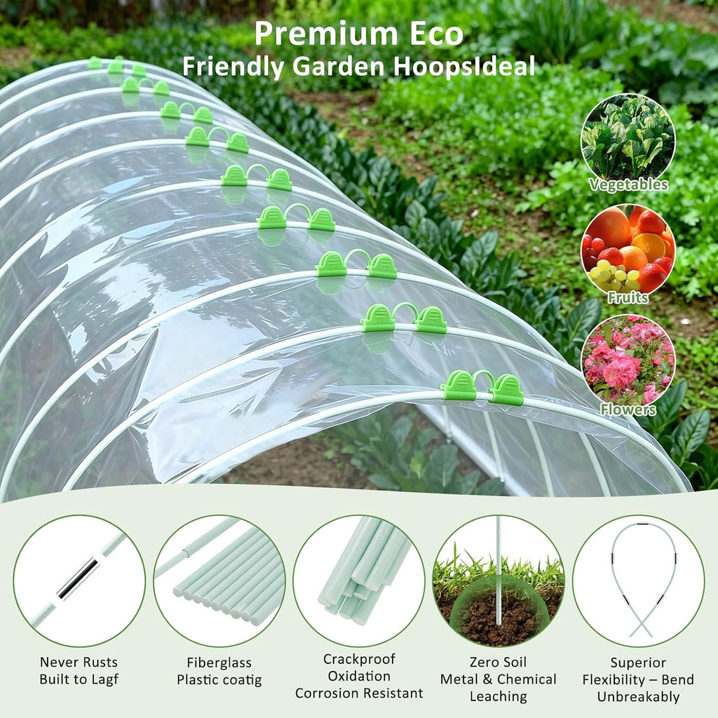 60Pcs Greenhouse Hoops for Raised Beds, Rust-Free Fiberglass | Garden Hoops Grow Tunnel Wide, 8FT Heavy Duty Plant