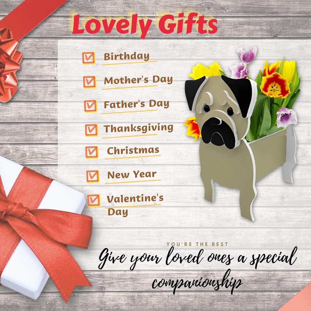 Pug Dog Planter Pots, Animal Shaped Flower Pot | Cute Plant Gift for Women and Pet Lovers, Indoor Outdoor Garden Home
