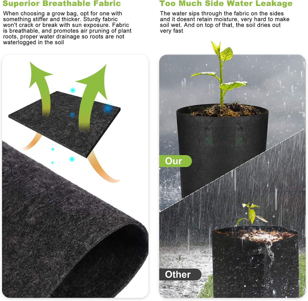 GreenTiger Tall Grow Bags, 8-Pack 7 Gallon Grow Pots with Handles, Improved 300G Thickened Aeration Fabric Deep Plant