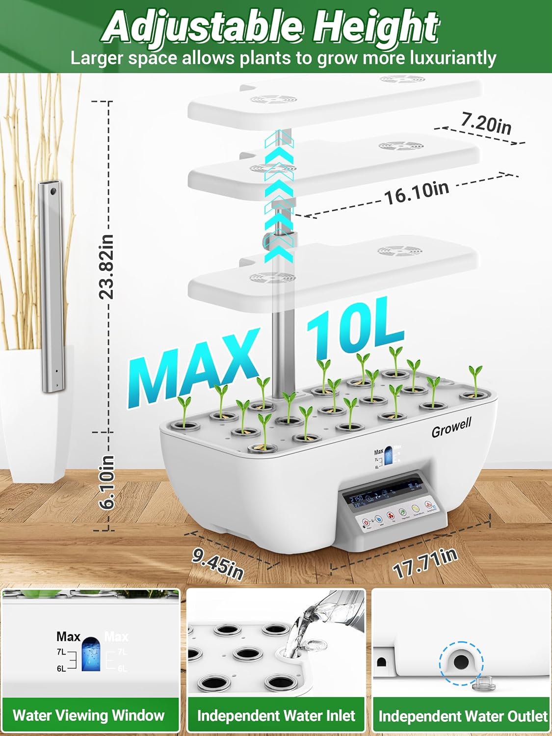 Growell Hydroponics Growing System, 17 Pods Large Indoor Garden with 2 Fans | 102 28W Full-Spectrum Grow Lights