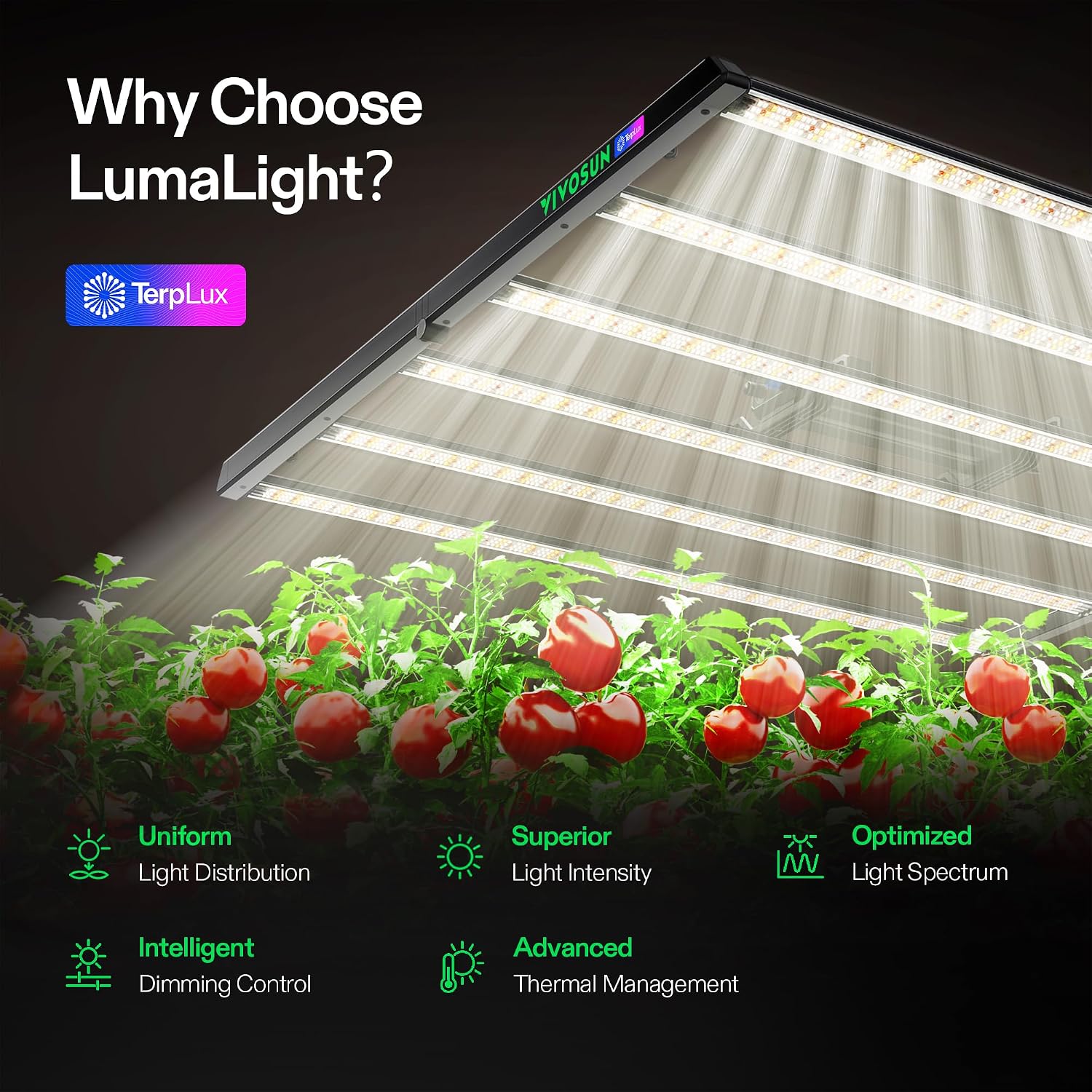 VIVOSUN LumaLight 750W LED Grow Light, Full Spectrum Indoor Plant Light | Deep Canopy Reach, Smart Dimmable LED Bar
