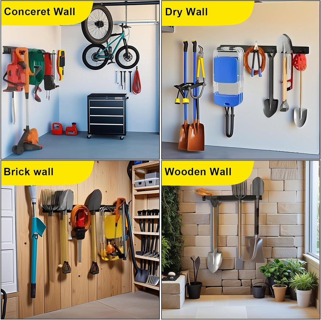 64'' Garage Tool Organizer Wall Mount, 18 PCS Adjustable Garden Tool Hanger Rack, Garage Hooks Heavy Duty, Shovel