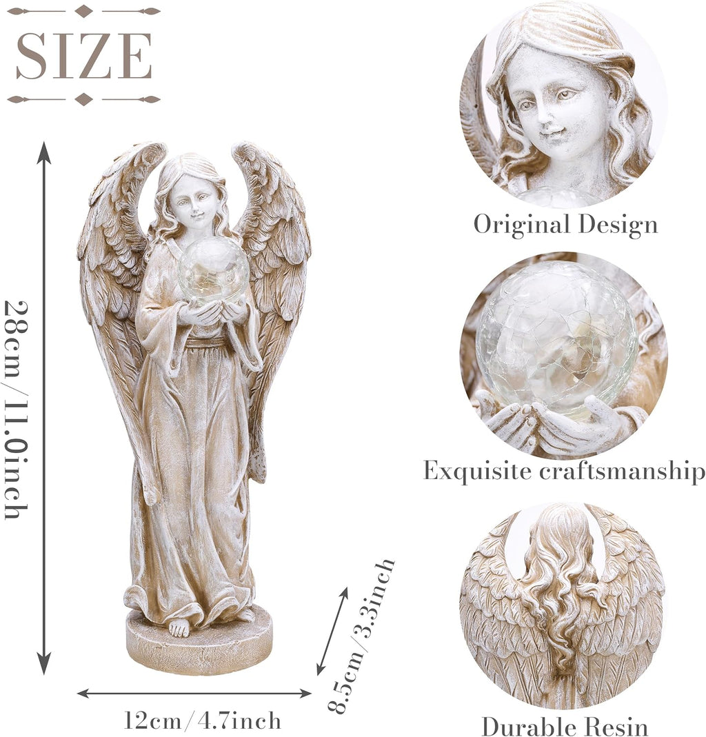 TERESA'S COLLECTIONS Large Angel Garden Statues with Solar Outdoor Light for Outdoor Decor, Fairy Figurine Resin with