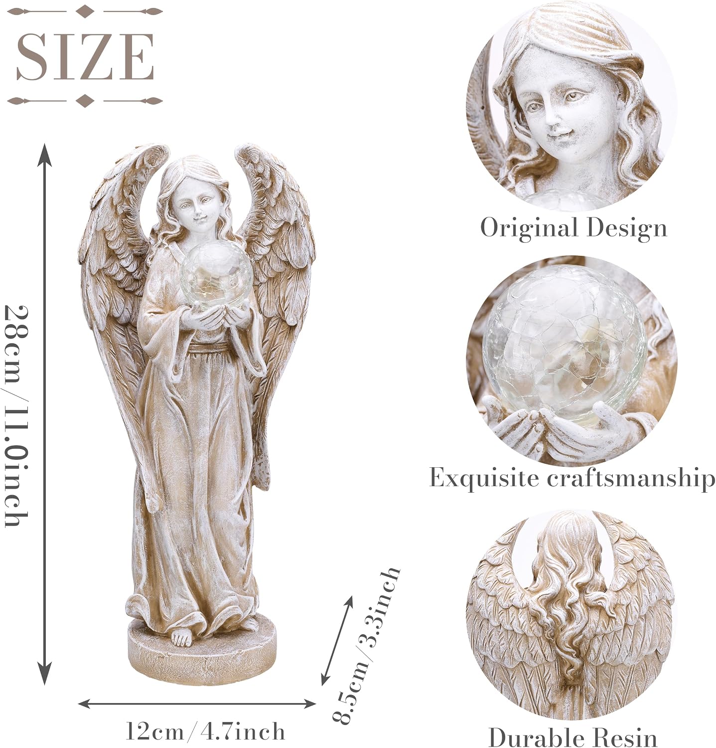 TERESA'S COLLECTIONS Large Angel Garden Statues with Solar Outdoor Light for Outdoor Decor, Fairy Figurine Resin with