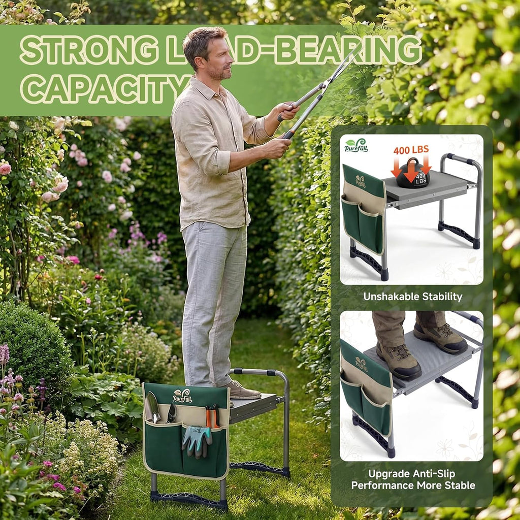 2-in-1 Heavy Duty Foldable Garden Kneeler And Stool With EVA Pad, Green | Wider Thicker Soft Foam Cushioning Includes
