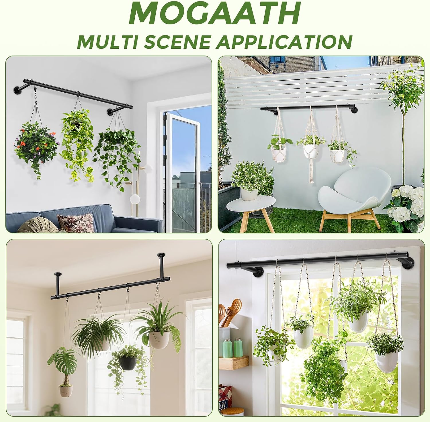 Window Plant Hanger Indoor, 80 Inch Heavy Duty Plant Hanging Rod | 1 Inch Metal Durable Hanging Plant Holder with Round