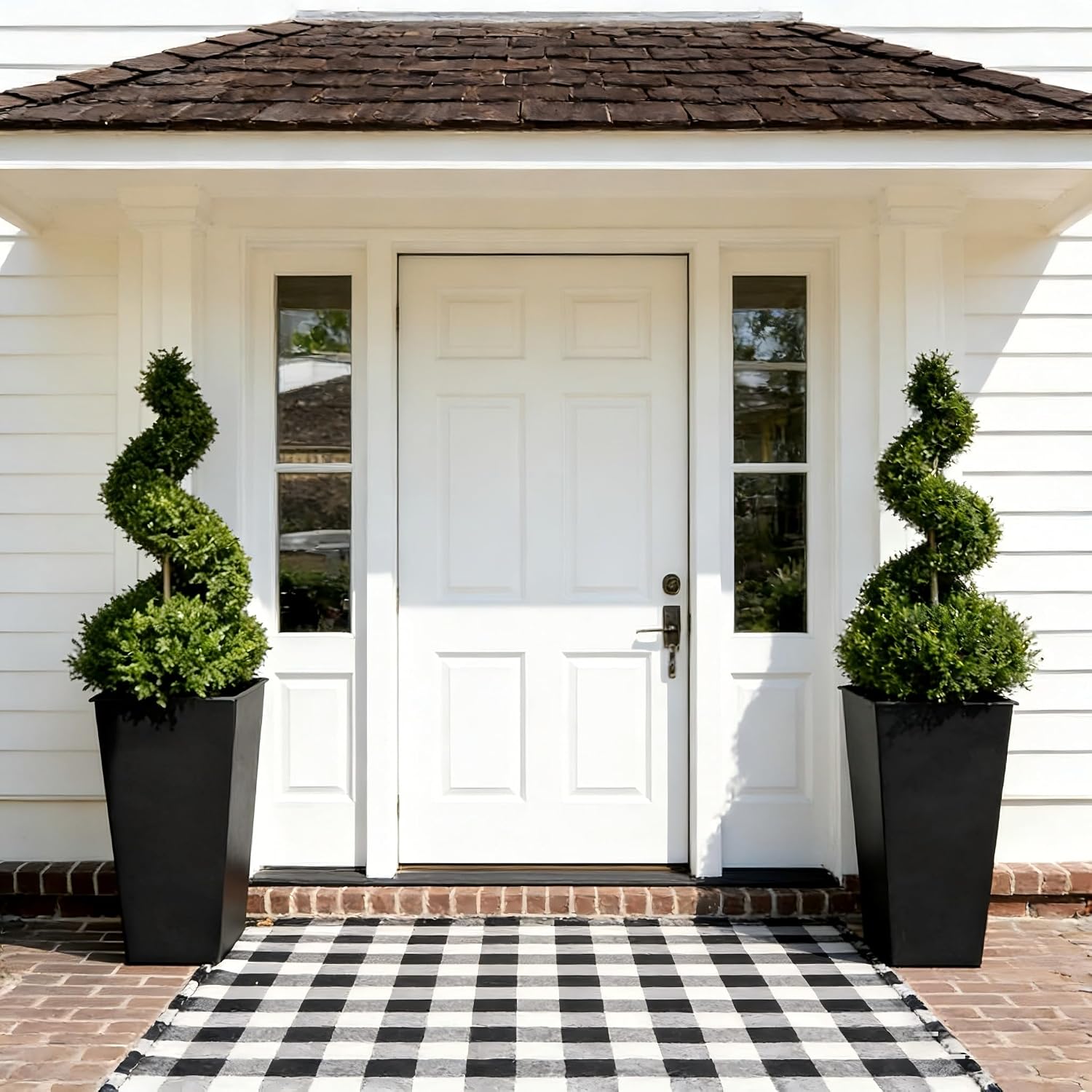 GreenShip 27 Inch Tall Planters Set of 2, Black Outdoor Planters | Weather resistant design with drainage hole and