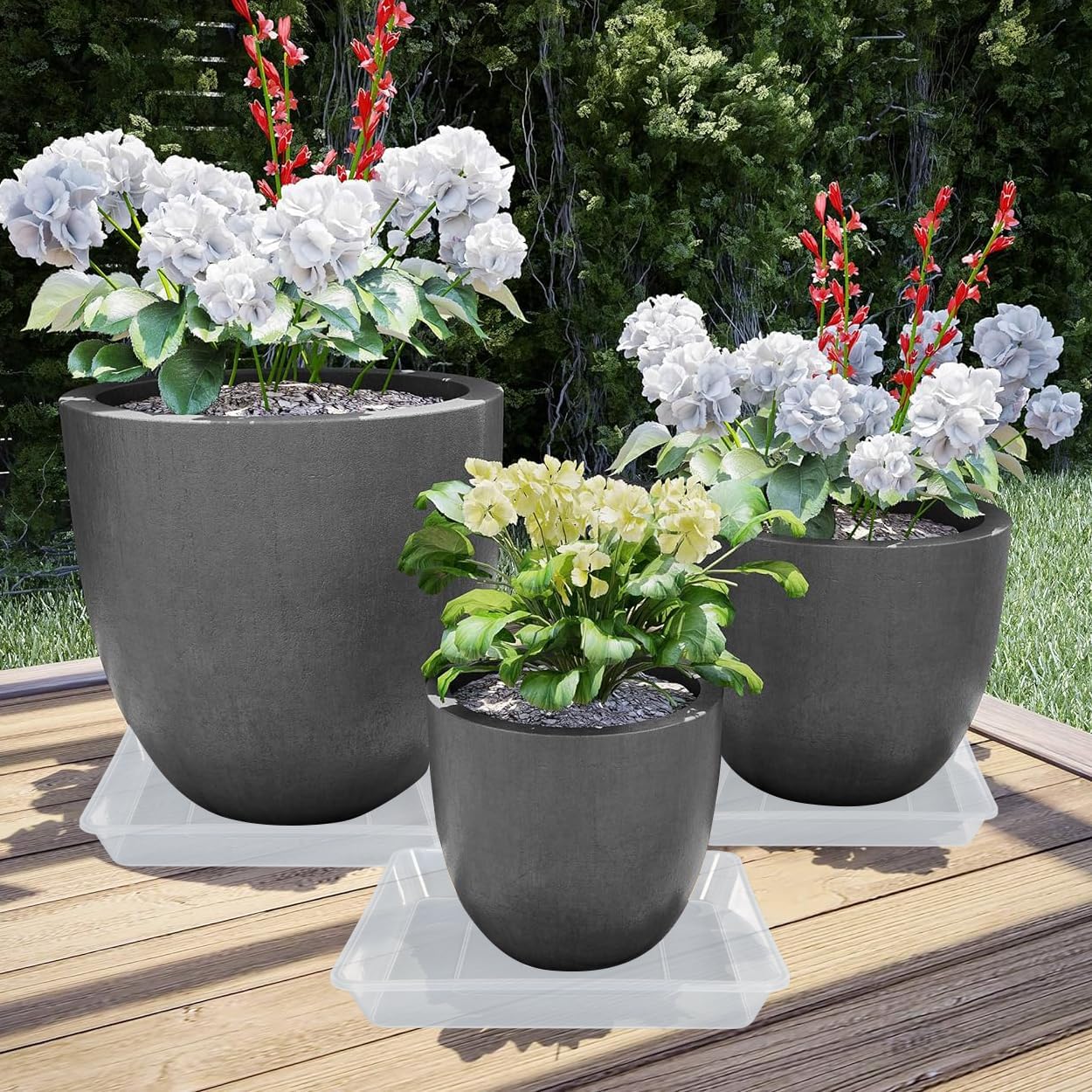 LWALRS Square Plant Saucer 14 Inch 2 Pack, Strong Clear Plastic Flower Plant Pot Saucer, Square Planters for Indoors
