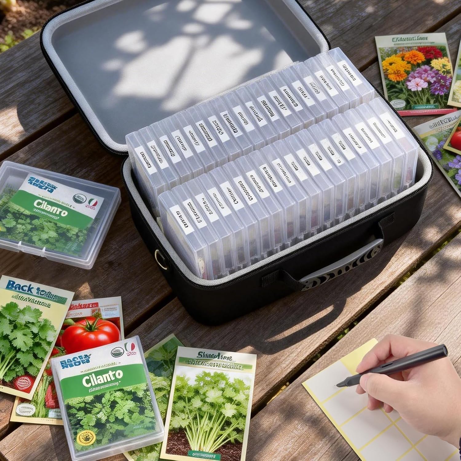Seed Storage Organizer Case 36-Slot Hard Shell Seed Packet Holder Label Kit | Seed Packet Organization Keeps Vegetable