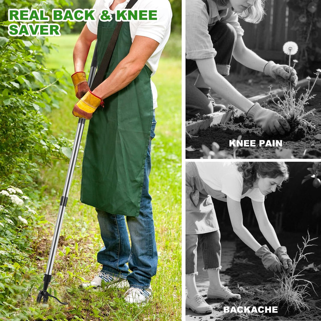 Weed Puller Tool, Lightweight, 4-Claw Stand Up Weeder Tool with Adjustable Handle for Remove Weeds Without Bending or
