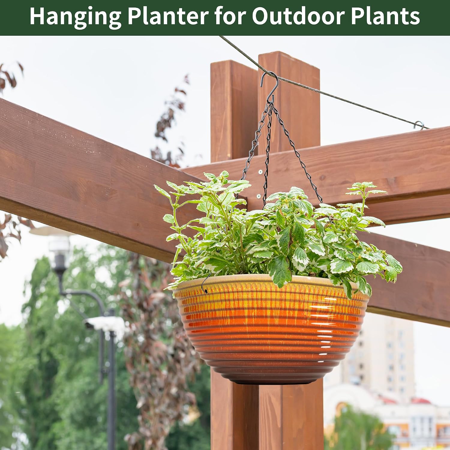 12 inch Large Hanging Planters with Drainage Hole, 2 Pack | Ceramic Look, Hanging Flower Pots for Indoor Outdoor