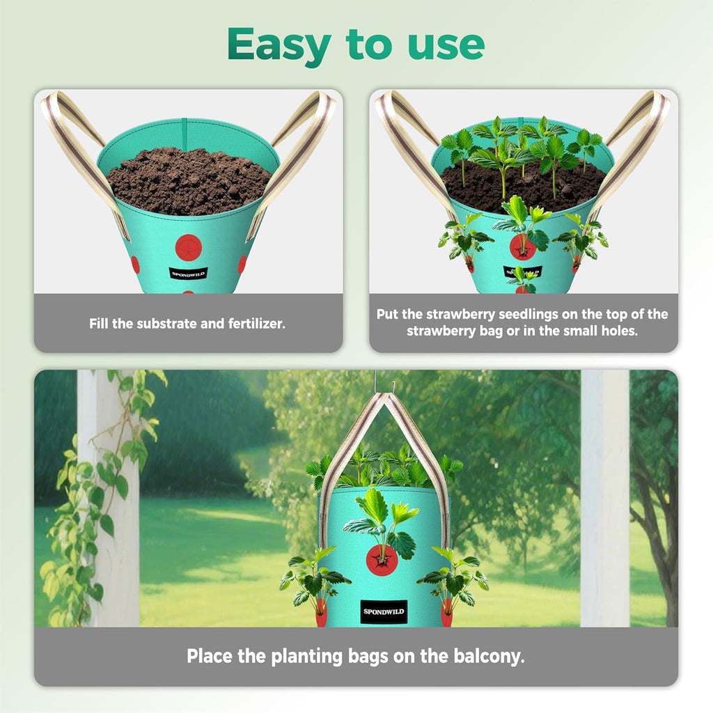 3 Pack 3 Gallon Hanging Strawberry Planter Bags for Tomatoes | Upside Down Tomato Planter with 2 Handles and Bottom