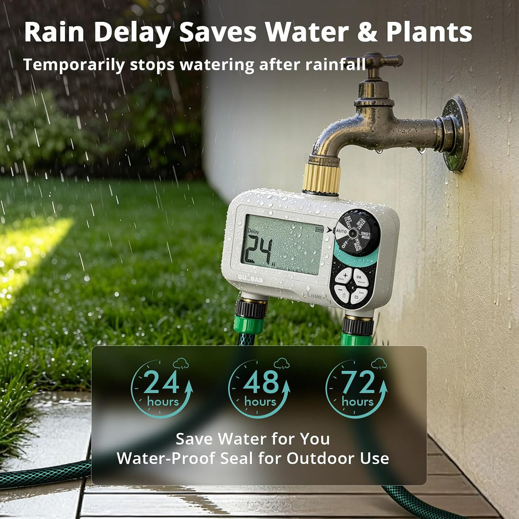 QUOBAS Zero Pressure Water Timer, Brass Sprinkler Timer for Garden Hose | Programmable Hose Timer with Child Lock