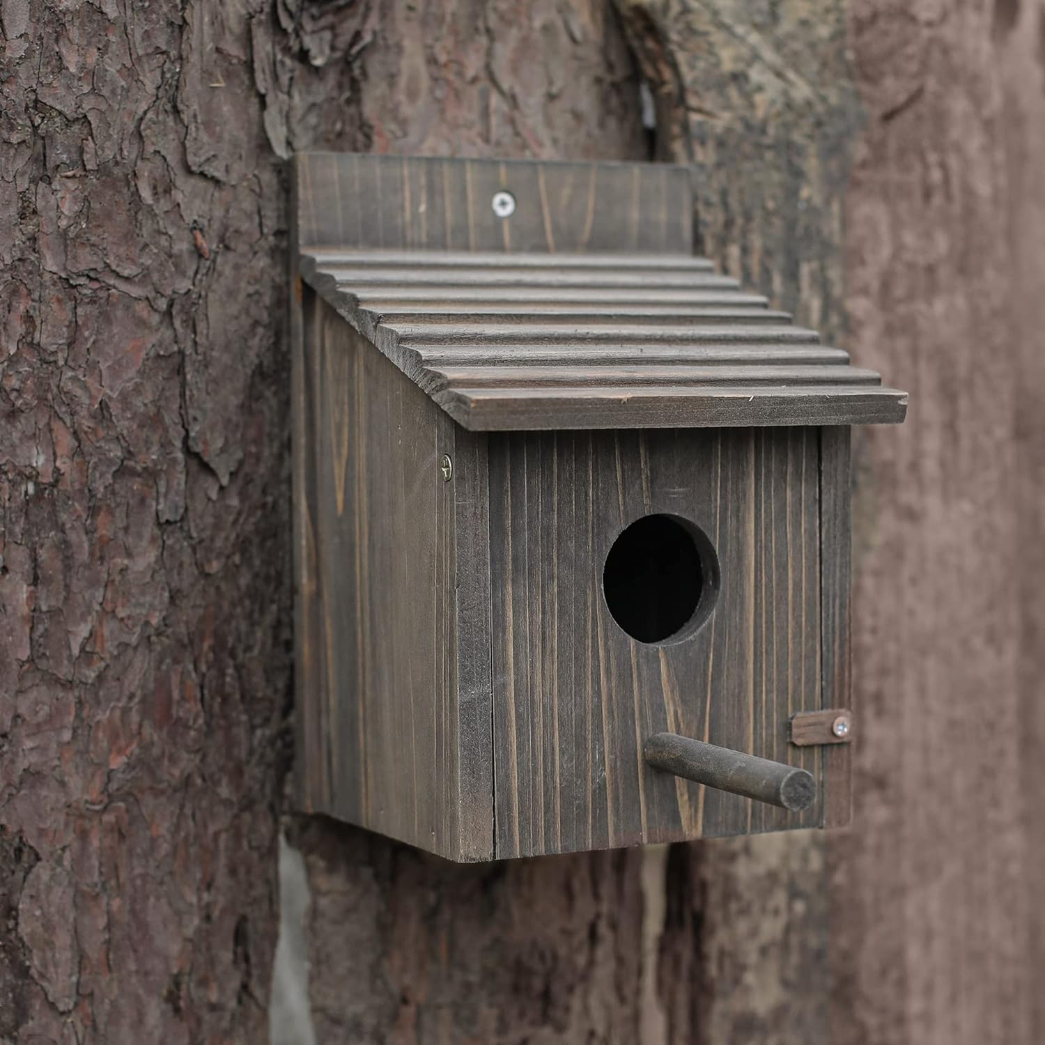 Weatherproof Bird House, Wooden Bird Houses for Outside with Pole, Durable Birdhouse for Finch, Bluebird, Cardinals