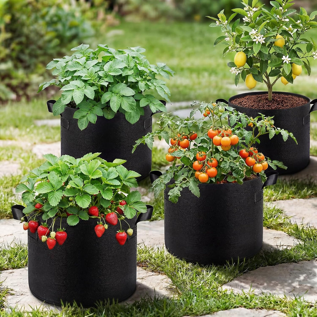 Songrey 10-Pack 10 Gallon Grow Bags | Thickened Nonwoven Fabric Pots, Outdoor Heavy Duty Garden Planters, Potato Grow