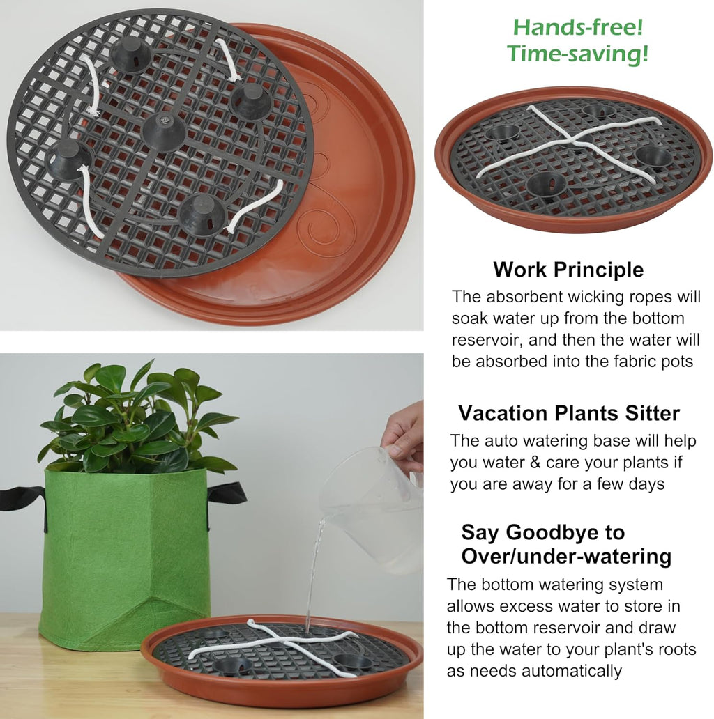 8 Pack 13 inch Self Watering Base for Fabric Grow Bag, Self-watering Plastic Elevated Plant Saucer Stand, Automatic