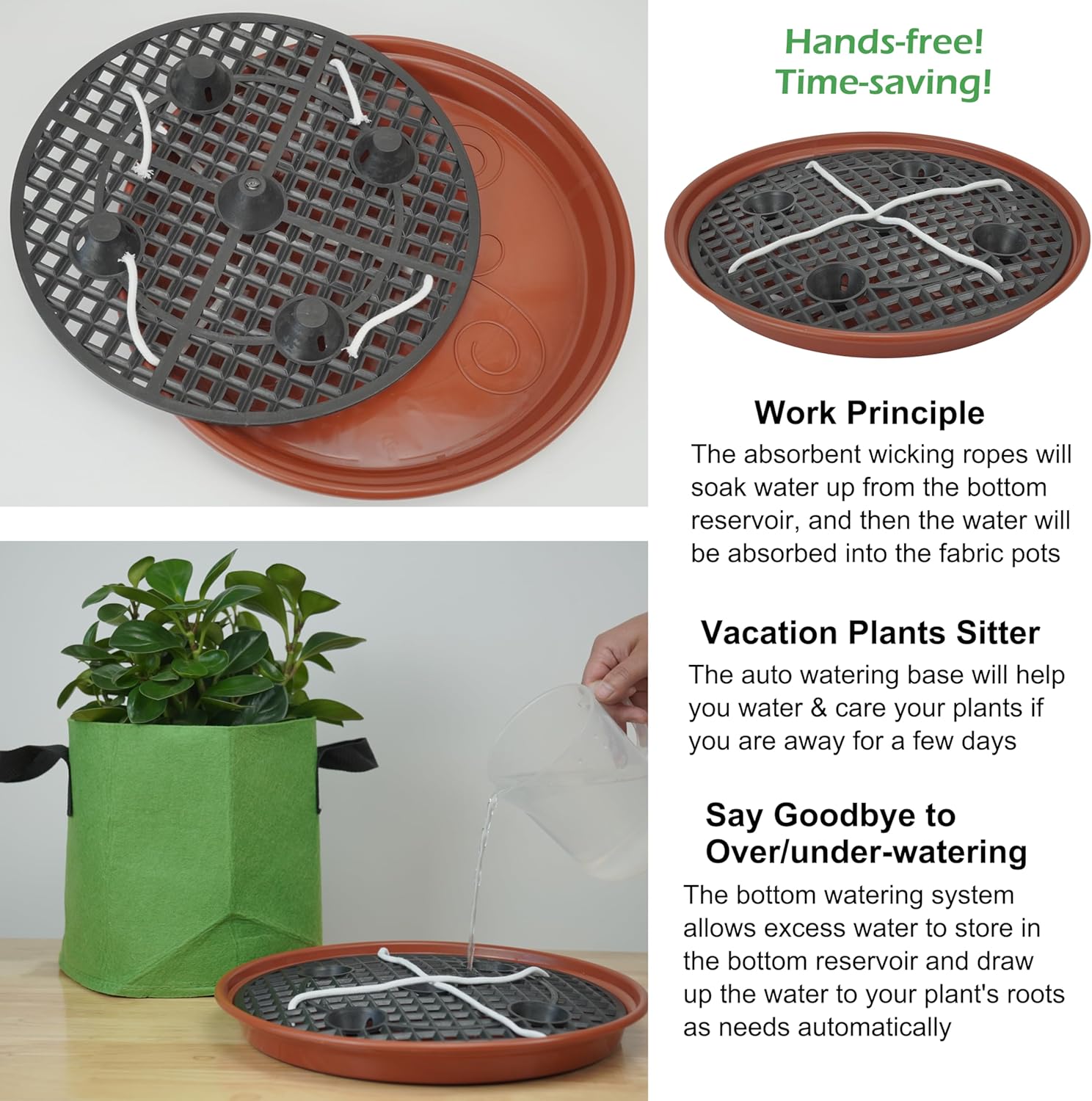8 Pack 13 inch Self Watering Base for Fabric Grow Bag, Self-watering Plastic Elevated Plant Saucer Stand, Automatic