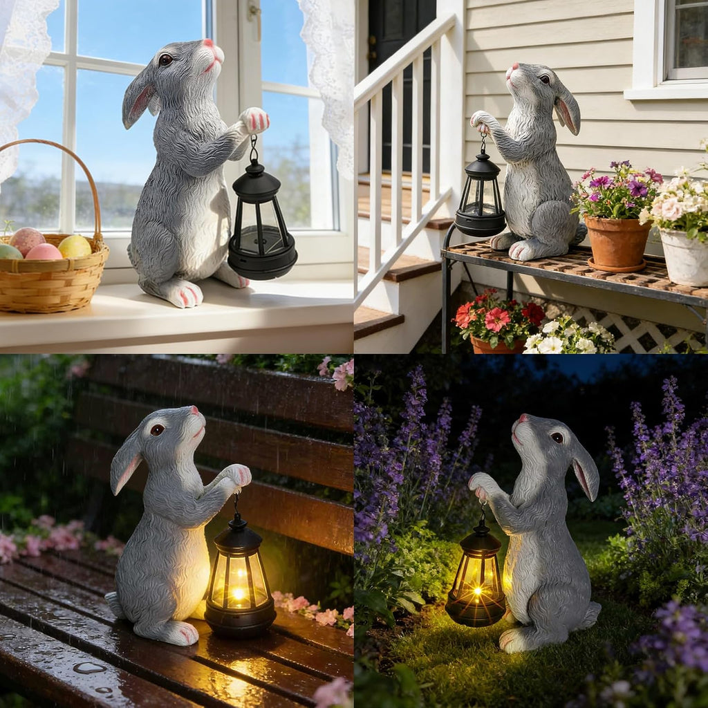 Solar Rabbit Garden Statue with Glowing Lantern - Weatherproof Resin Outdoor Decor for Yard, Patio, Lawn & Balcony