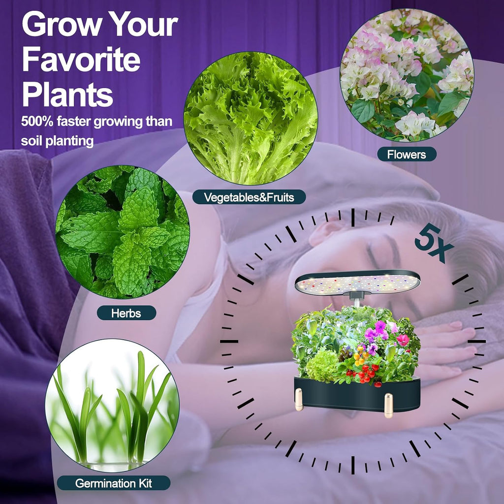 Hydroponics Growing System Indoor Garden:12 Pods Plant Kit Aeroponic Herb Vegetable Growth Lamp Countertop with LED