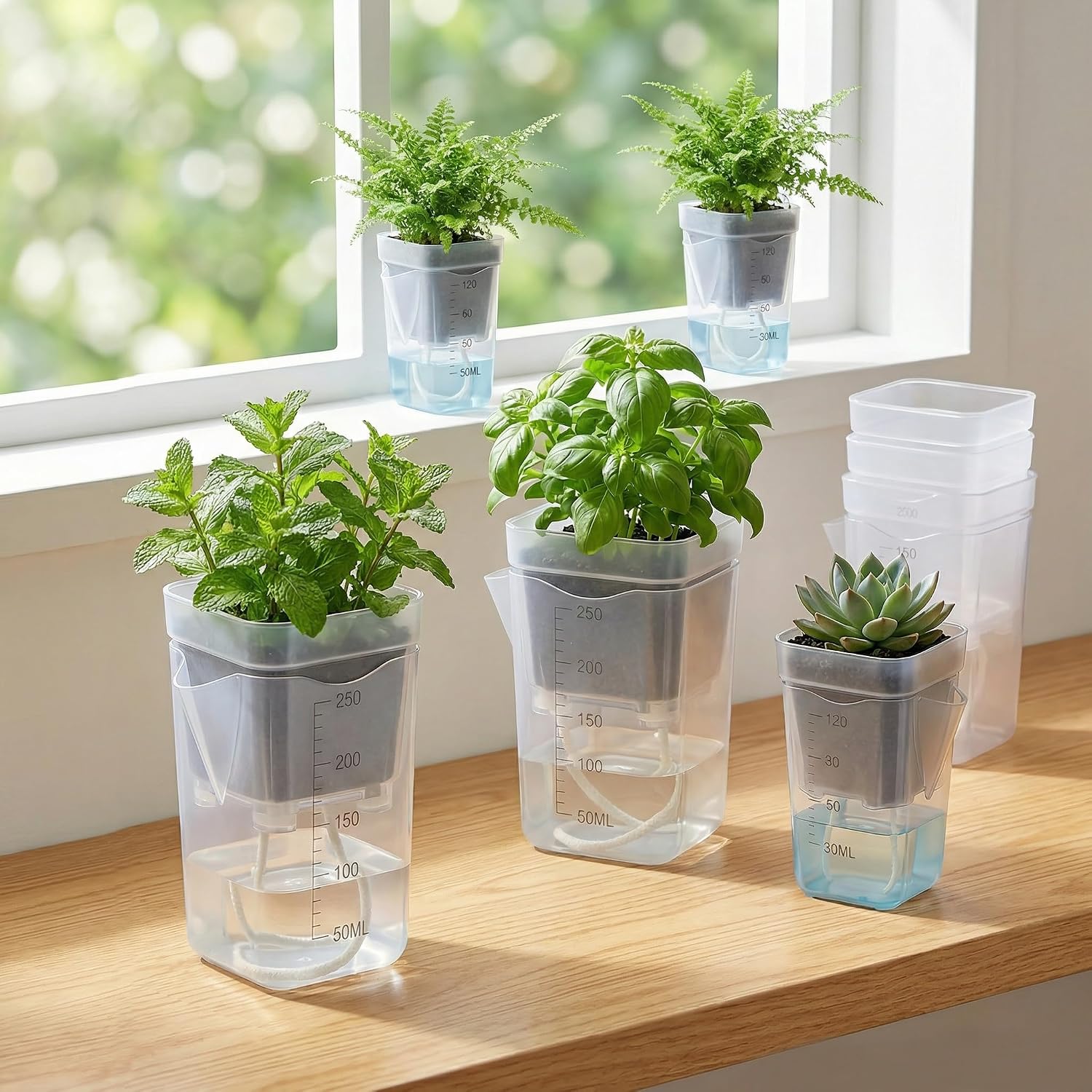 20 Pack Self-Watering Pots, 2 & 2.5 Inch Nursery Planters | Clear semi hydroponic pots with drainage holes, ideal for