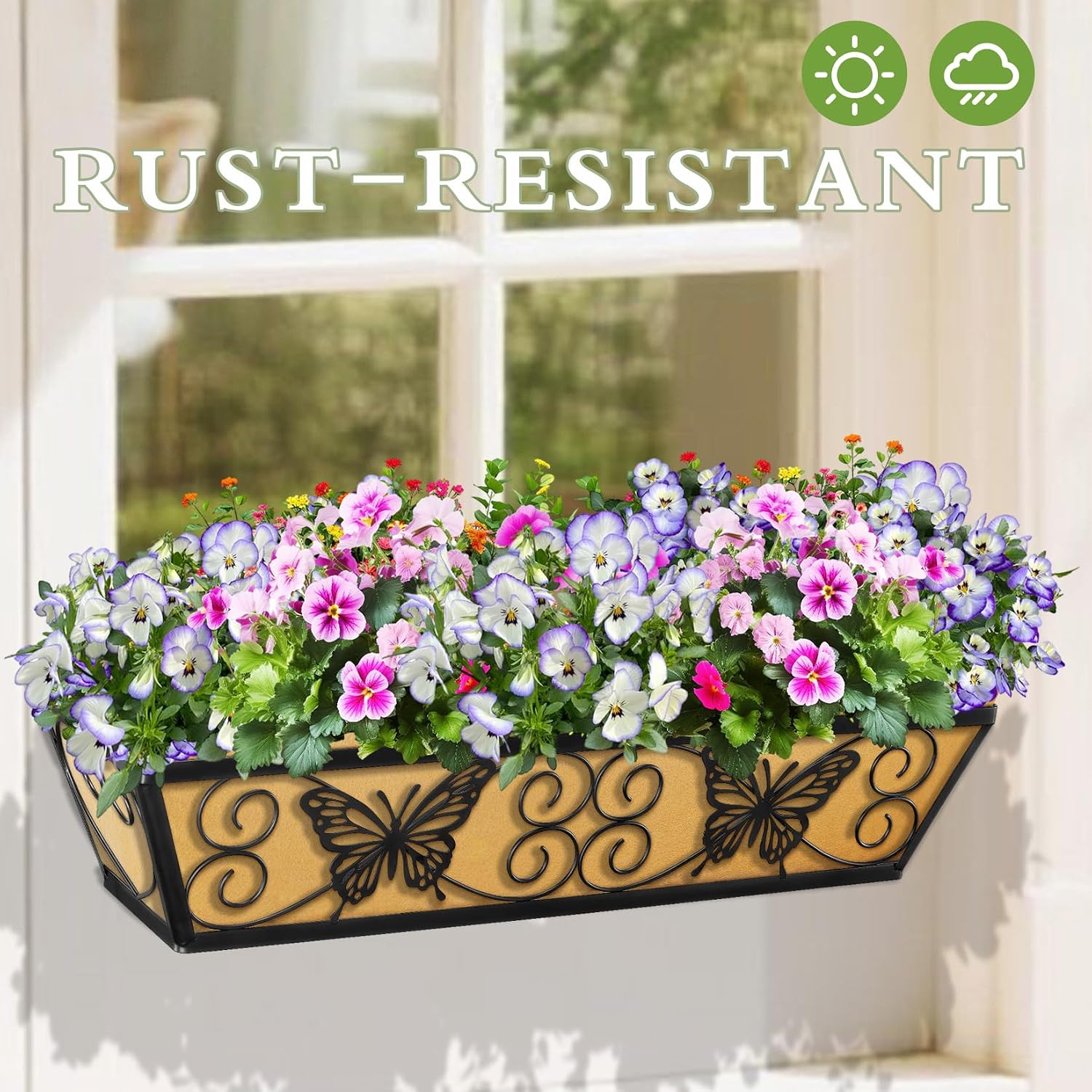 2 Pack 24 Inch Window Boxes Planters Railing Planter Box with Adjustable Brackets for Porch Fence Patio Balcony Hanging