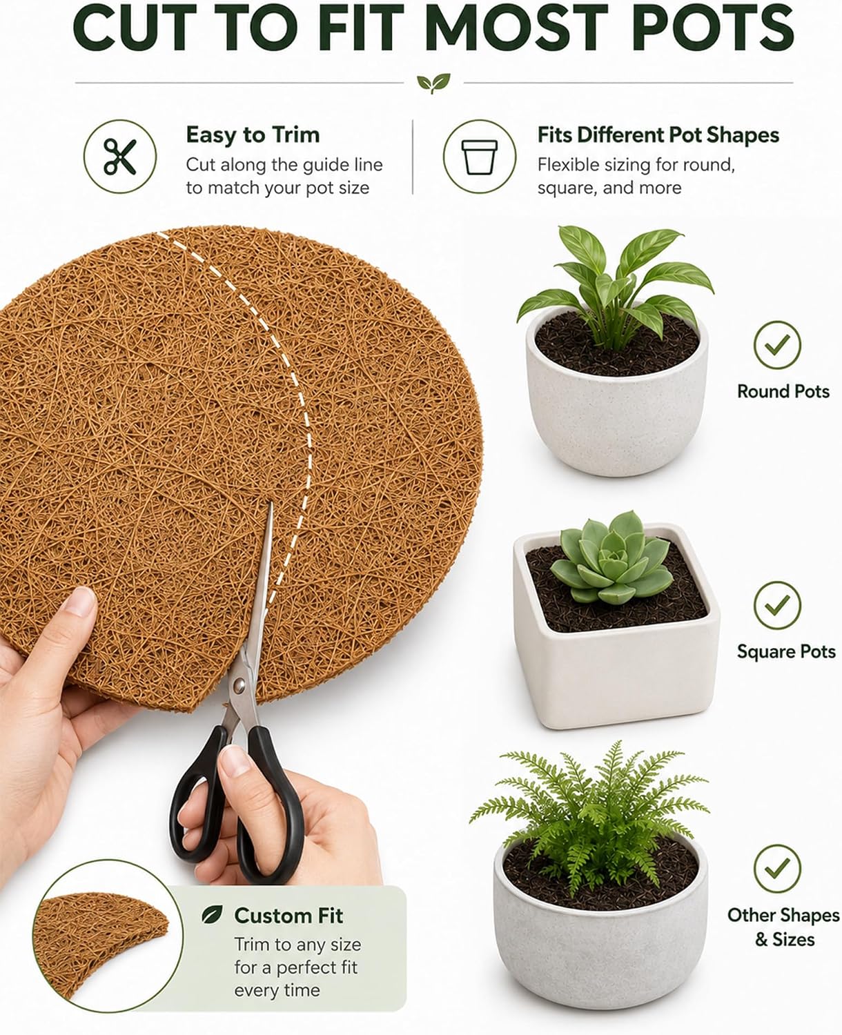 Coco Coir Drainage Mesh Pads for Flower Pots, 12 Pcs Pot Hole Covers(9inch,12pcs) | Natural Coconut Fiber Inserts for