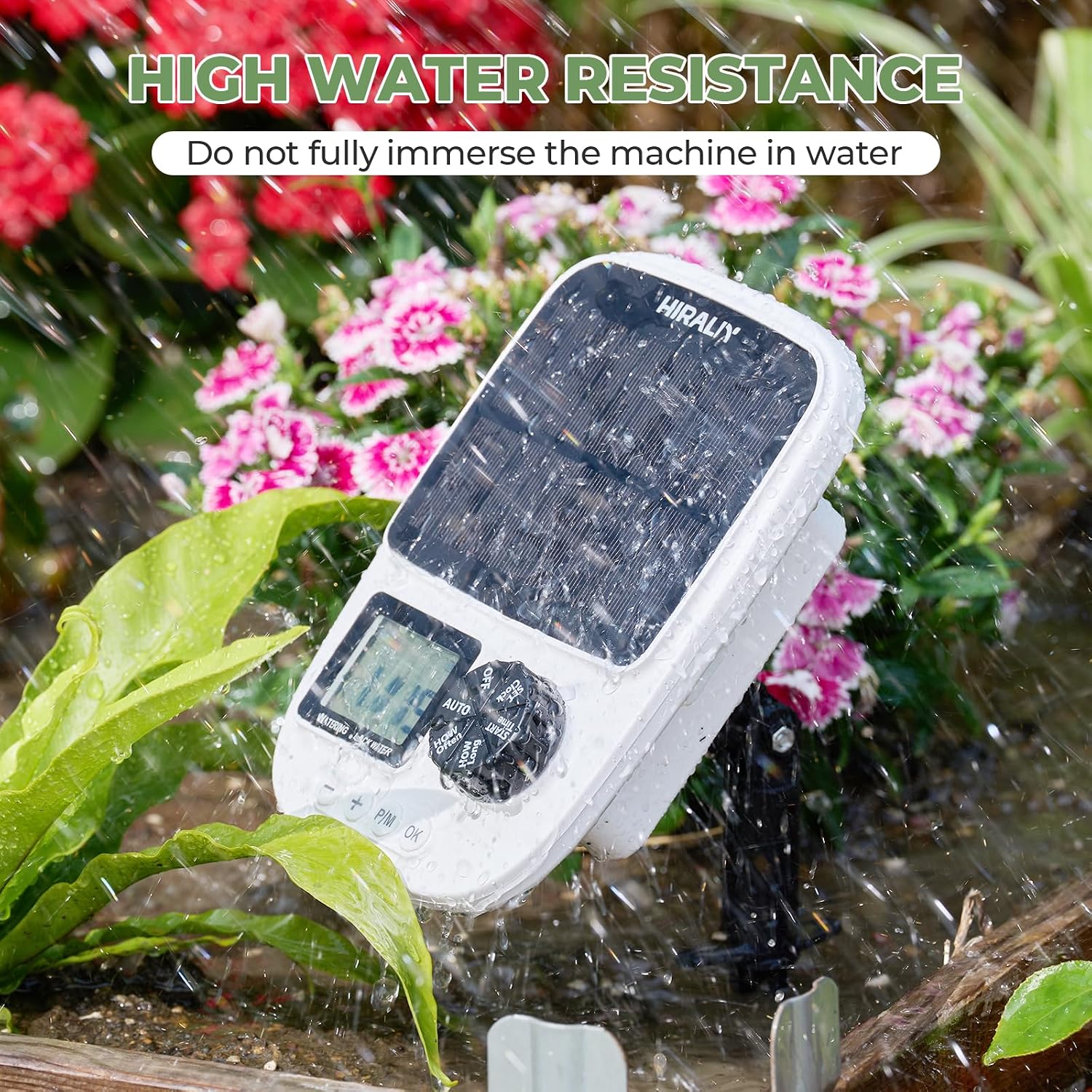 HIRALIY Solar Drip Irrigation System with Timer, Automatic Plant Watering | USB Backup, 12 Drip Emitter Stakes, 40FT