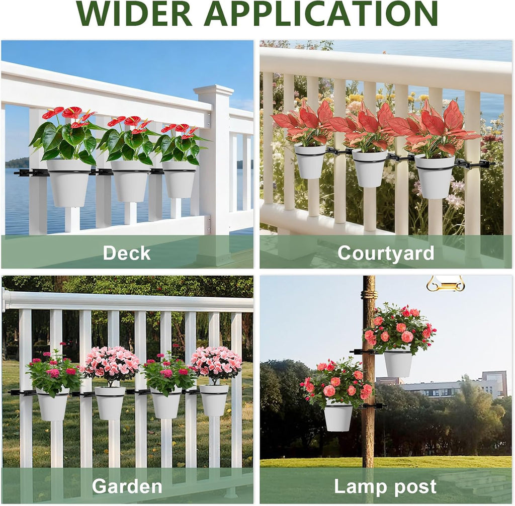 6" Clamp-On Flower Pot Ring, 4 Pack Heavy Duty Deck Flowerpot Holder Ring Metal Planter Hanger Hanging Plant Holder