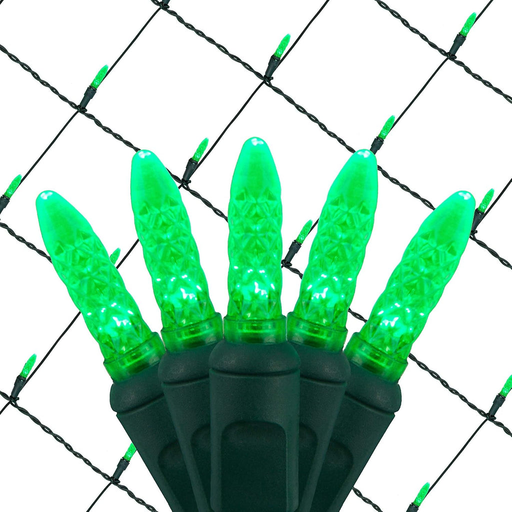 Wintergreen Lighting 100 M5 Green LED Net Lights, 4 x 6 ft Green Wire Outdoor Holiday Bush & Hedge Lighting for Christmas Displays, Commercial Grade