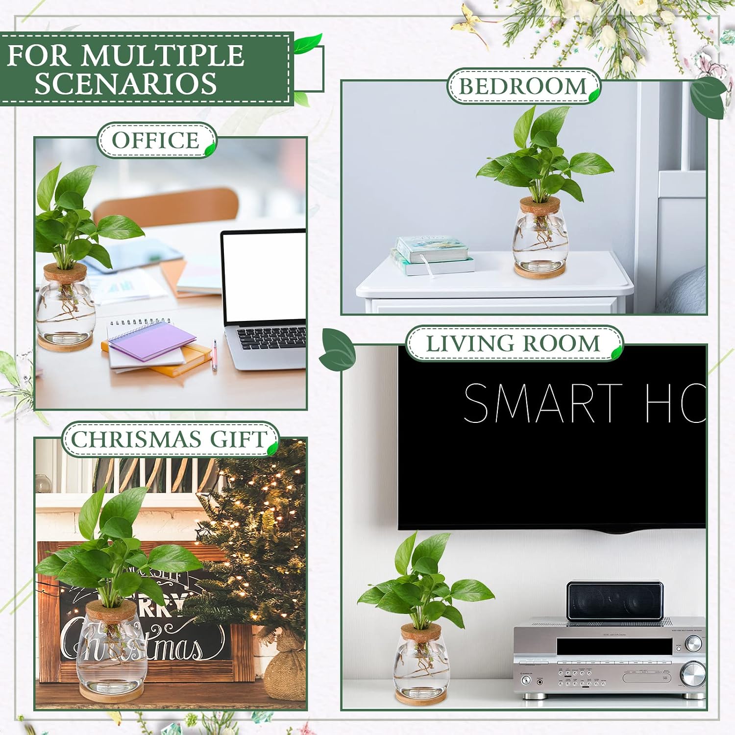 Nuanchu 4 Pcs Desktop Plant Terrarium Plant Propagation Vase Propagation Jars Glass Containers Air Planter Water