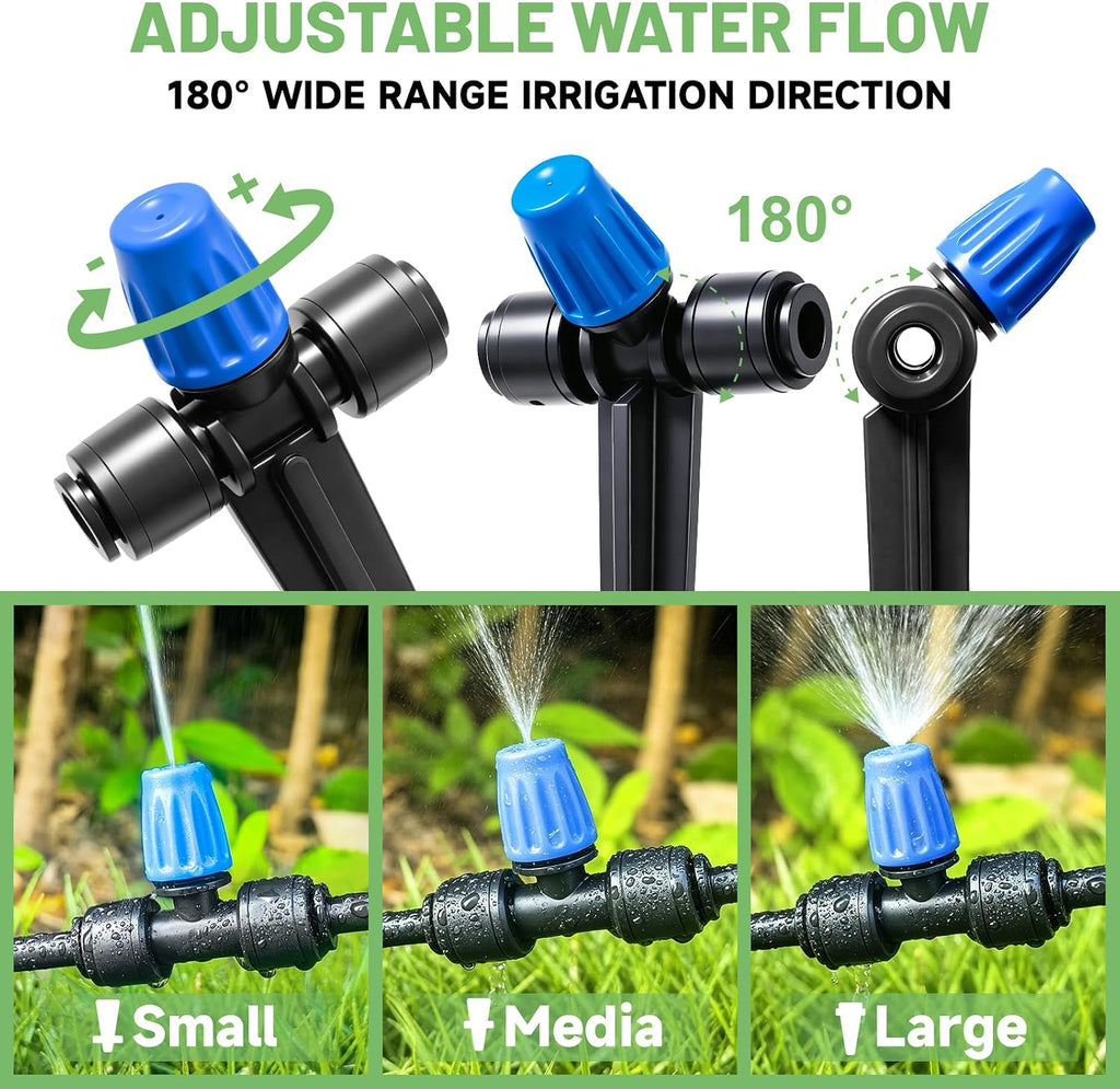 Riboud 165FT Drip Irrigation Kit, Quick-Connect Garden Watering System with 30 Adjustable Misting Nozzles for Garden
