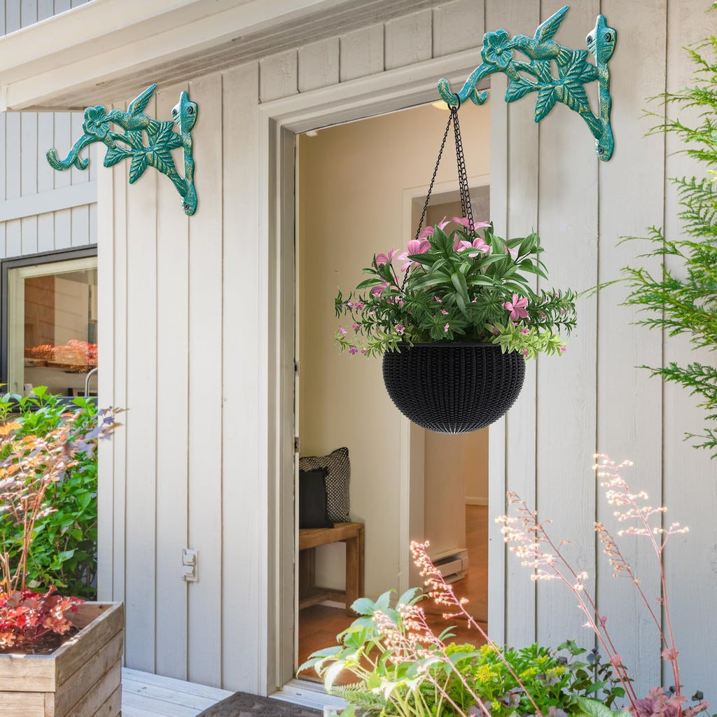Sungmor Cast Iron Hanging Plant Brackets, 7.2 Inches Long 2 Pack Green | Wall Mounted Flower Pot Hooks, Outdoor Bird