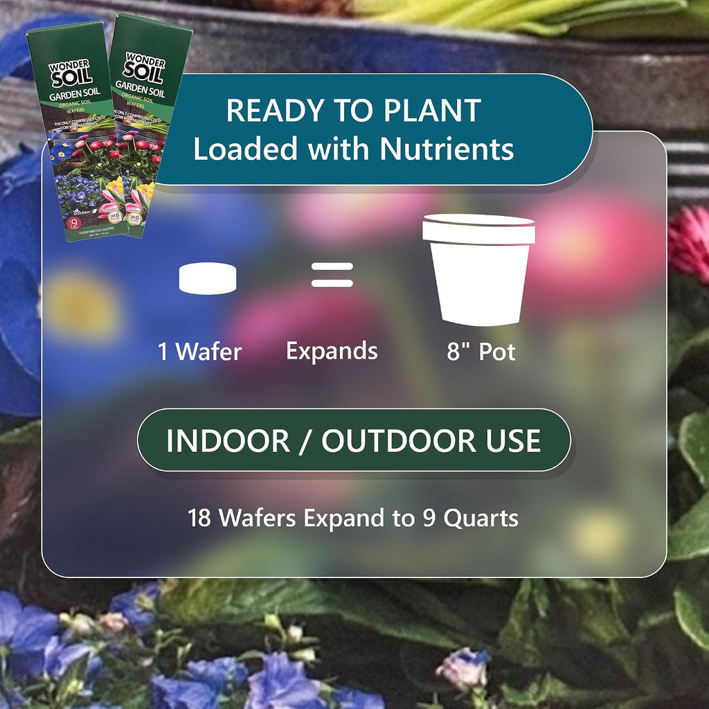 18 Wafers | 1 Wafer Fills an 8" Pot | Ready to Plant Organic Potting Soil Loaded with Nutrients | 18 Wafers Expand to 9