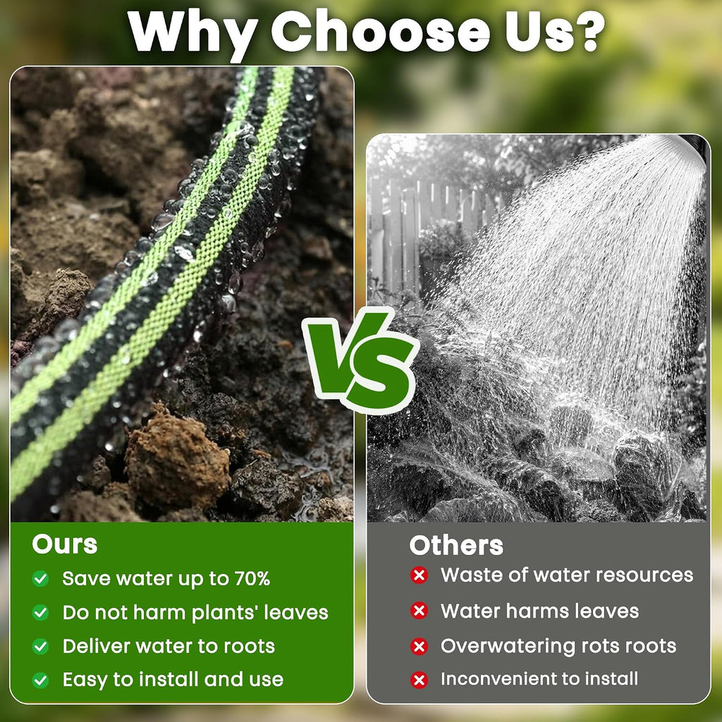 Flat Soaker Hose 25FT for Garden, 80% Water-Saving Drip Irrigation System Hose, Durable & UV-resistant, Non-toxic