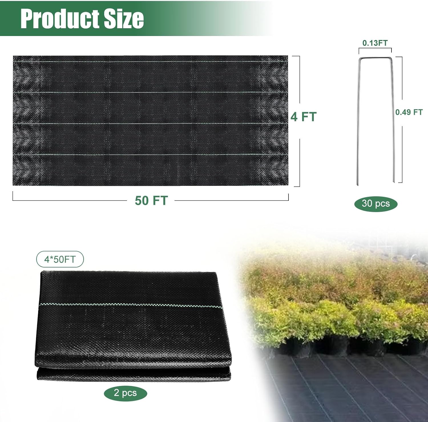 4 x 100FT Garden Weed Barrier Landscape Fabric Heavy Duty Weed Fabric Barrier Premium Garden Ground Cover Weed Control